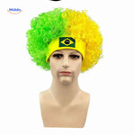 Flagora Perruque vert jaune perruque bouclée bandeau Brésil supporter www.middo.fr
