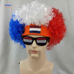 Flagora Perruque rouge blanc bleu perruque bouclée bril supporter look www.middo.fr