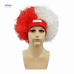 Flagora Perruque rouge blanc perruque bouclée fan bandeau evenement www.middo.fr
