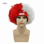 Flagora Perruque rouge blanc perruque bouclée bandeau supporter accessoire www.middo.fr