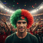 Flagora Perruque stade fan perruque bouclée vert rouge supporter look www.middo.fr