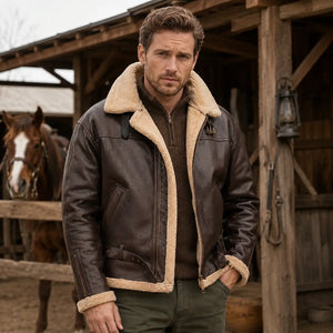 Furvello veste homme marron effet cuir avec doublure façon peau lainée vue avant