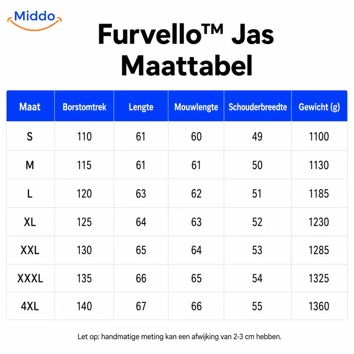 Furvello veste homme guide des tailles