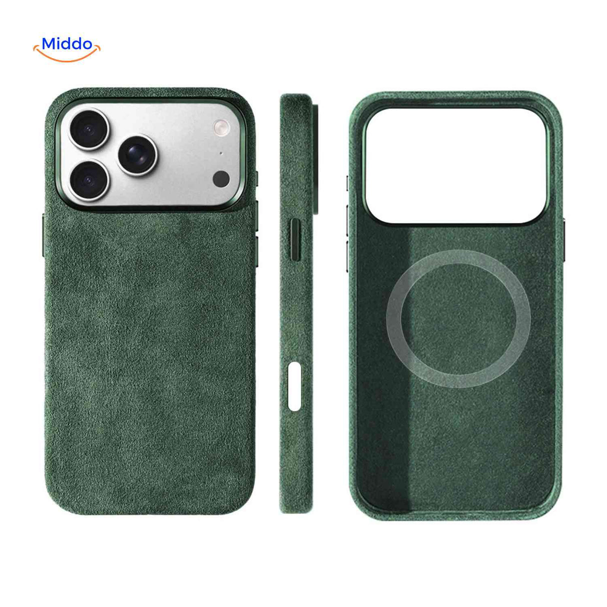 Coque iPhone AlcantaPro compatible MagSafe, vert, vue 4