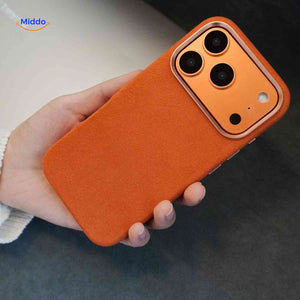 Coque iPhone AlcantaPro compatible MagSafe, orange, vue 12