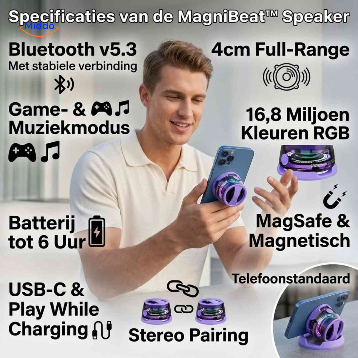 Enceinte MagniBeat Bluetooth magnétique avec éclairage LED, vue 07