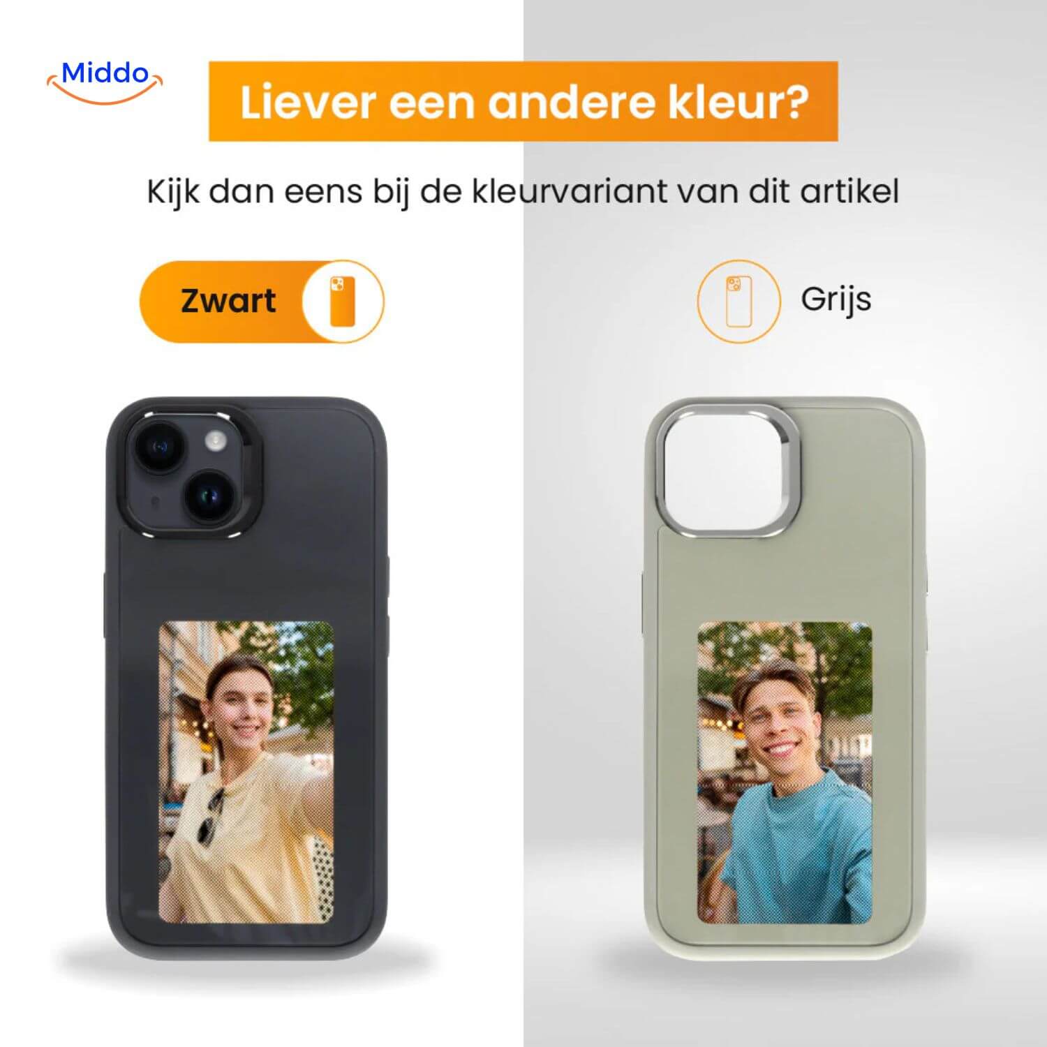 NFCScreen Case zwart met hond en vrouw www.middo.nl