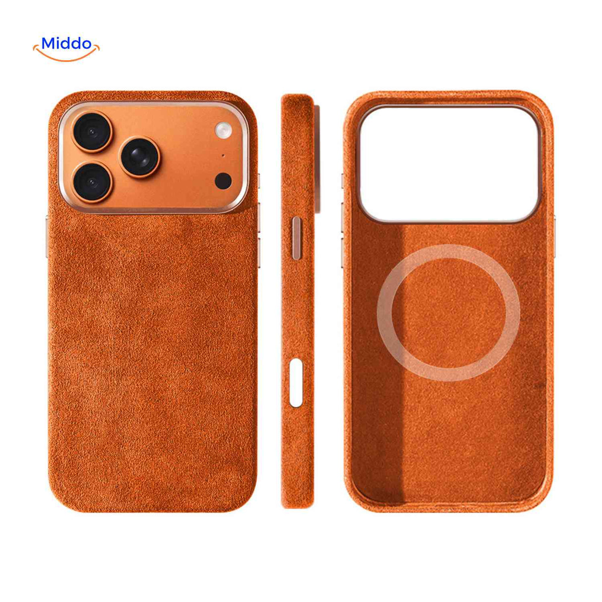 Coque iPhone AlcantaPro compatible MagSafe, orange, vue 6