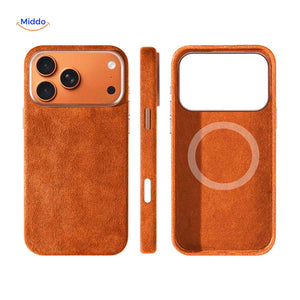 Coque iPhone AlcantaPro compatible MagSafe, orange, vue 6