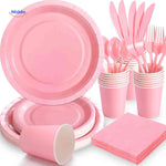 PartyLux Set de vaisselle jetable assiettes gobelets couverts vaisselle fêteset rose www.middo.fr