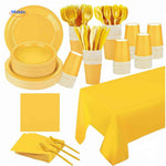 PartyLux Set de vaisselle jetable assiettes gobelets couverts vaisselle set jaune www.middo.fr