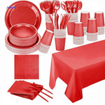 PartyLux Set de vaisselle jetable assiettes gobelets couverts vaisselle set rouge www.middo.fr