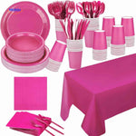 PartyLux Set de vaisselle jetable assiettes gobelets couverts vaisselle set rose www.middo.fr