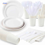 PartyLux Set de vaisselle jetable assiettes gobelets couverts vaisselle set blanc www.middo.fr