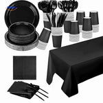 PartyLux Set de vaisselle jetable assiettes gobelets couverts vaisselle set noir www.middo.fr