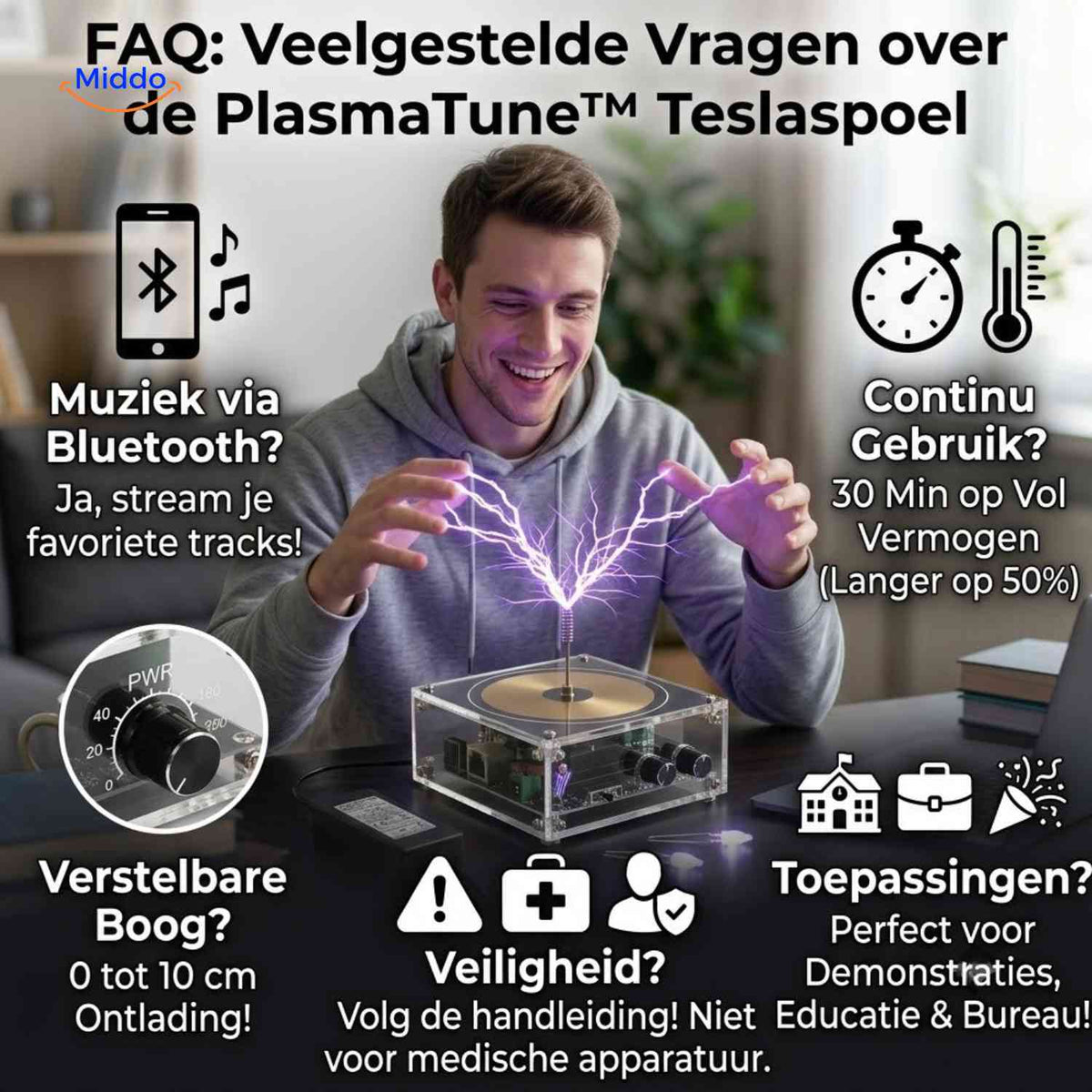 Bobine Tesla PlasmaTune Bluetooth pour démonstration scientifique, vue 14