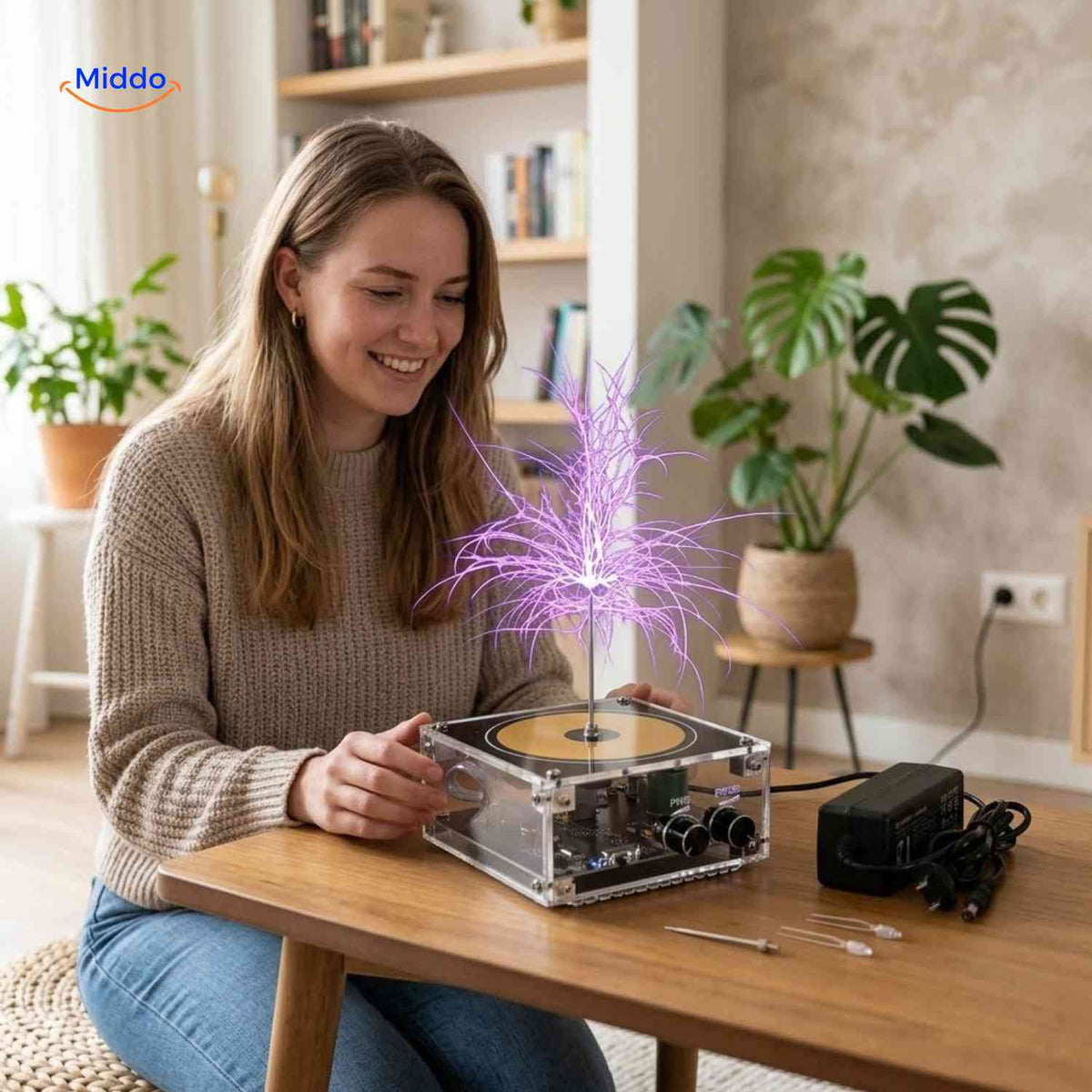 Bobine Tesla PlasmaTune Bluetooth pour démonstration scientifique, vue 01