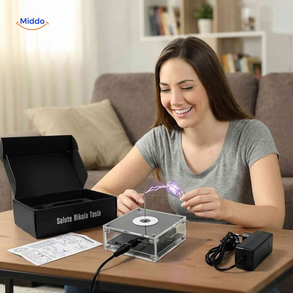 Bobine Tesla PlasmaTune Bluetooth pour démonstration scientifique, vue 02