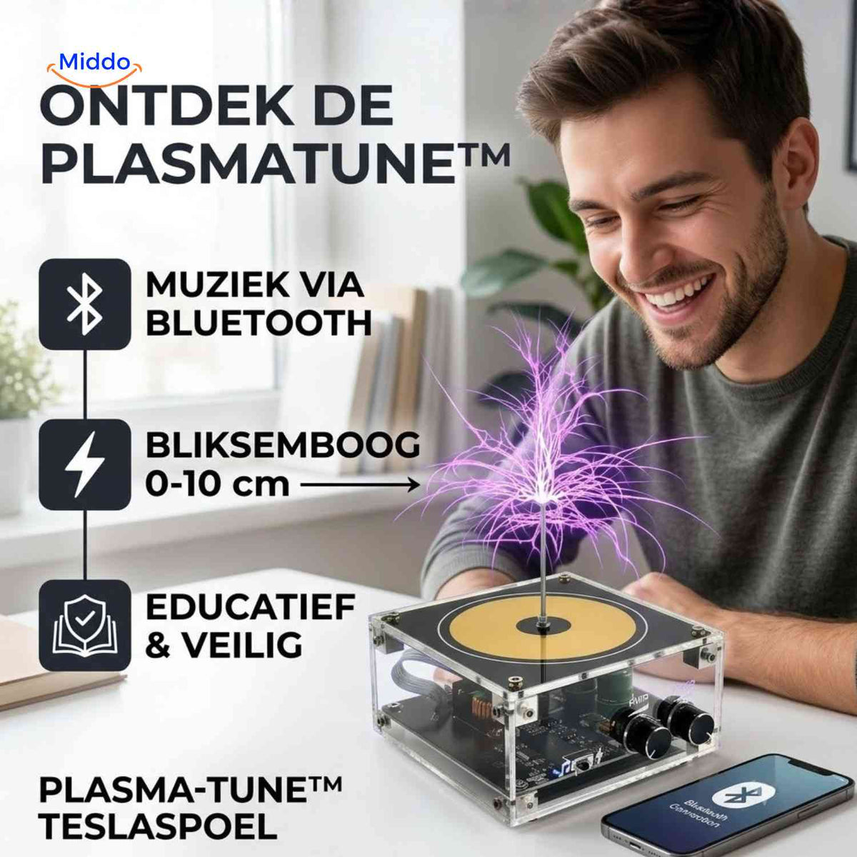 Bobine Tesla PlasmaTune Bluetooth pour démonstration scientifique, vue 15