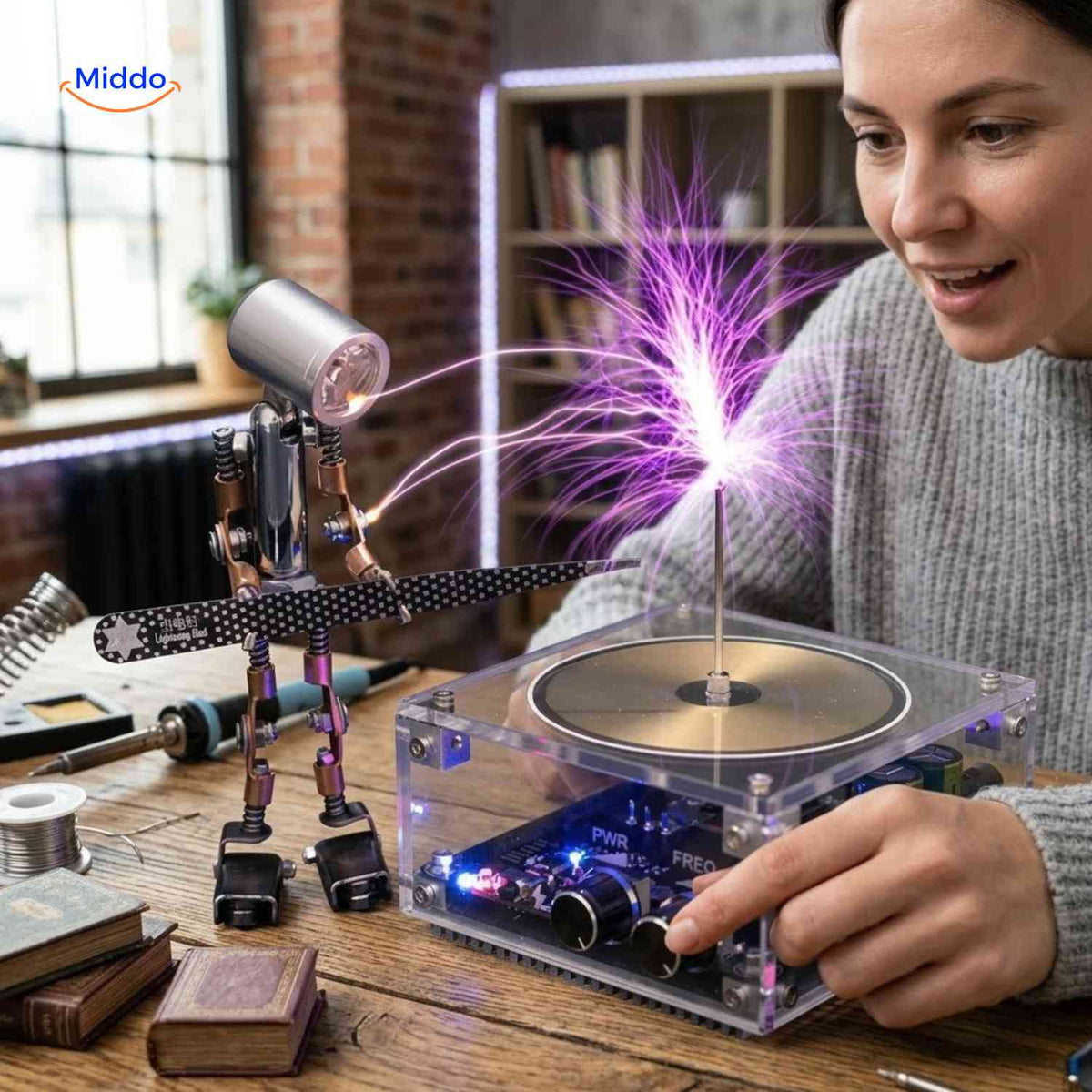 Bobine Tesla PlasmaTune Bluetooth pour démonstration scientifique, vue 06