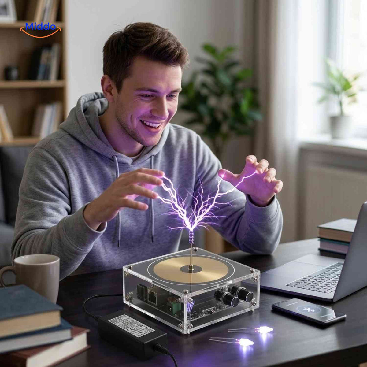 Bobine Tesla PlasmaTune Bluetooth pour démonstration scientifique, vue 03