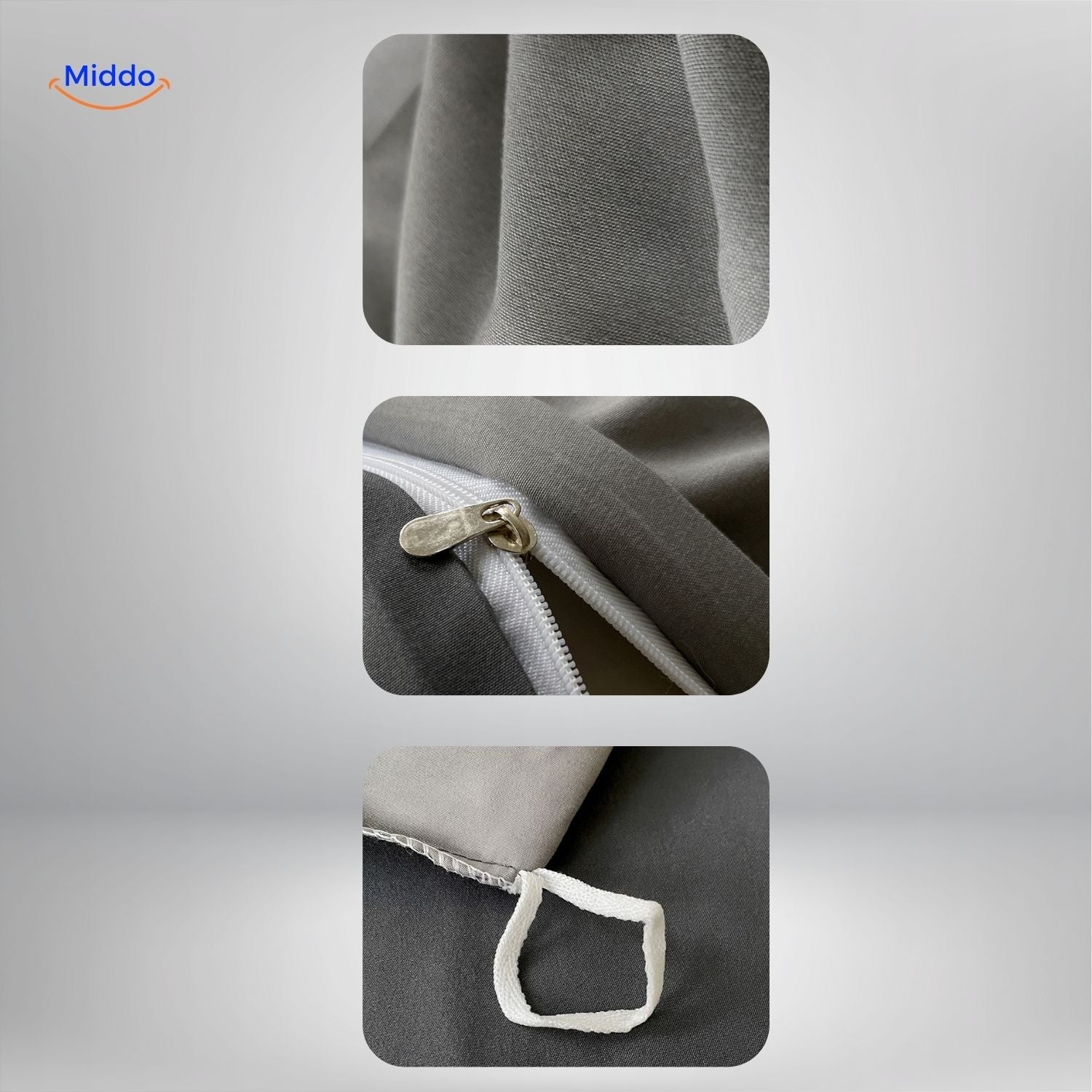 SleepNest Ensemble Confort tissu gris avec fermeture éclair et détail de fixation middo