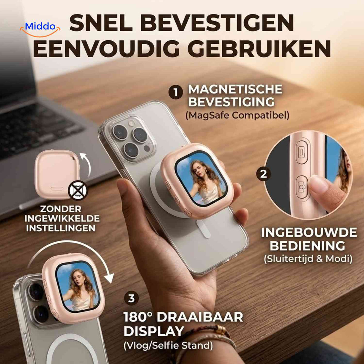 Moniteur selfie SnapView magnétique pour smartphone, vue 05