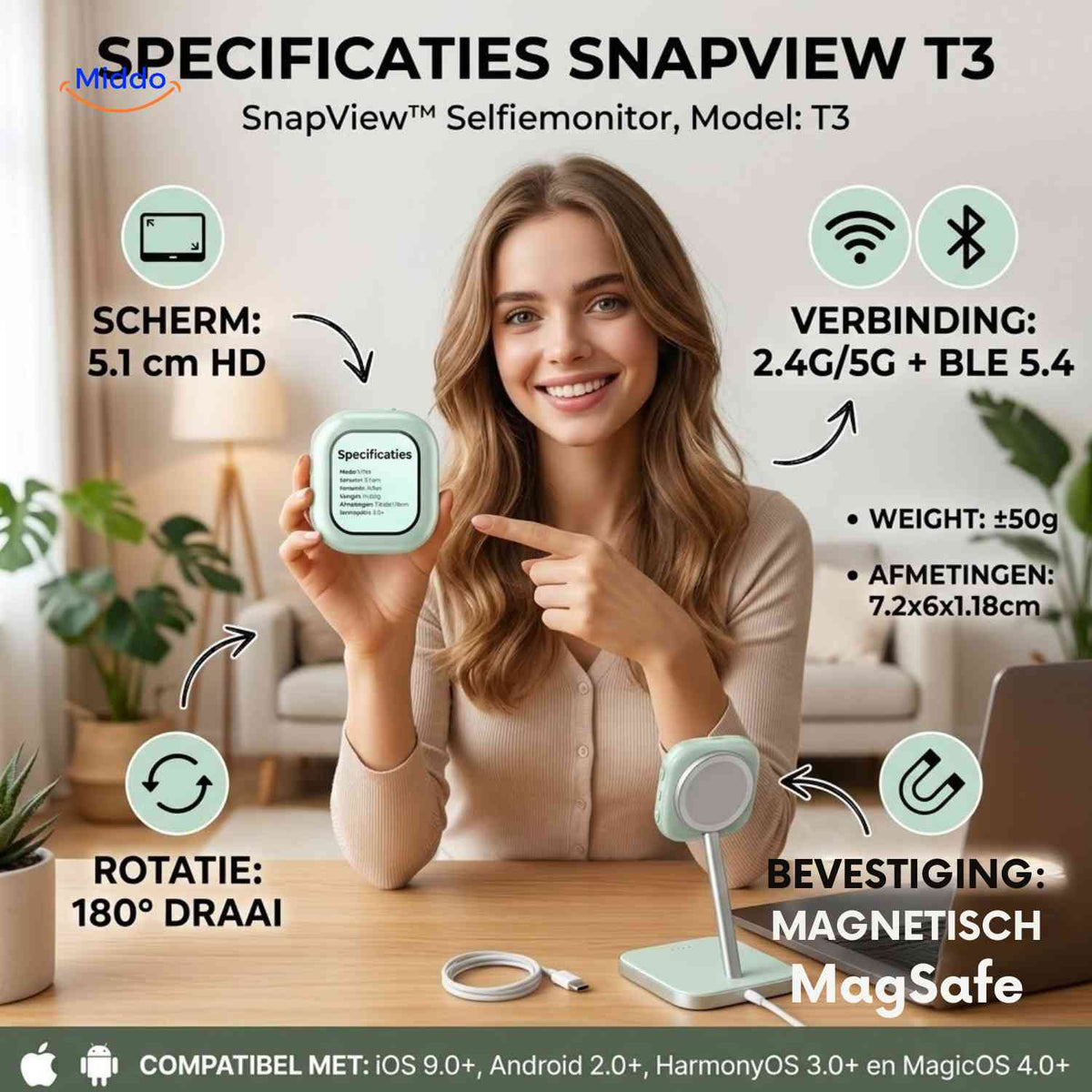 Moniteur selfie SnapView magnétique pour smartphone, vue 12