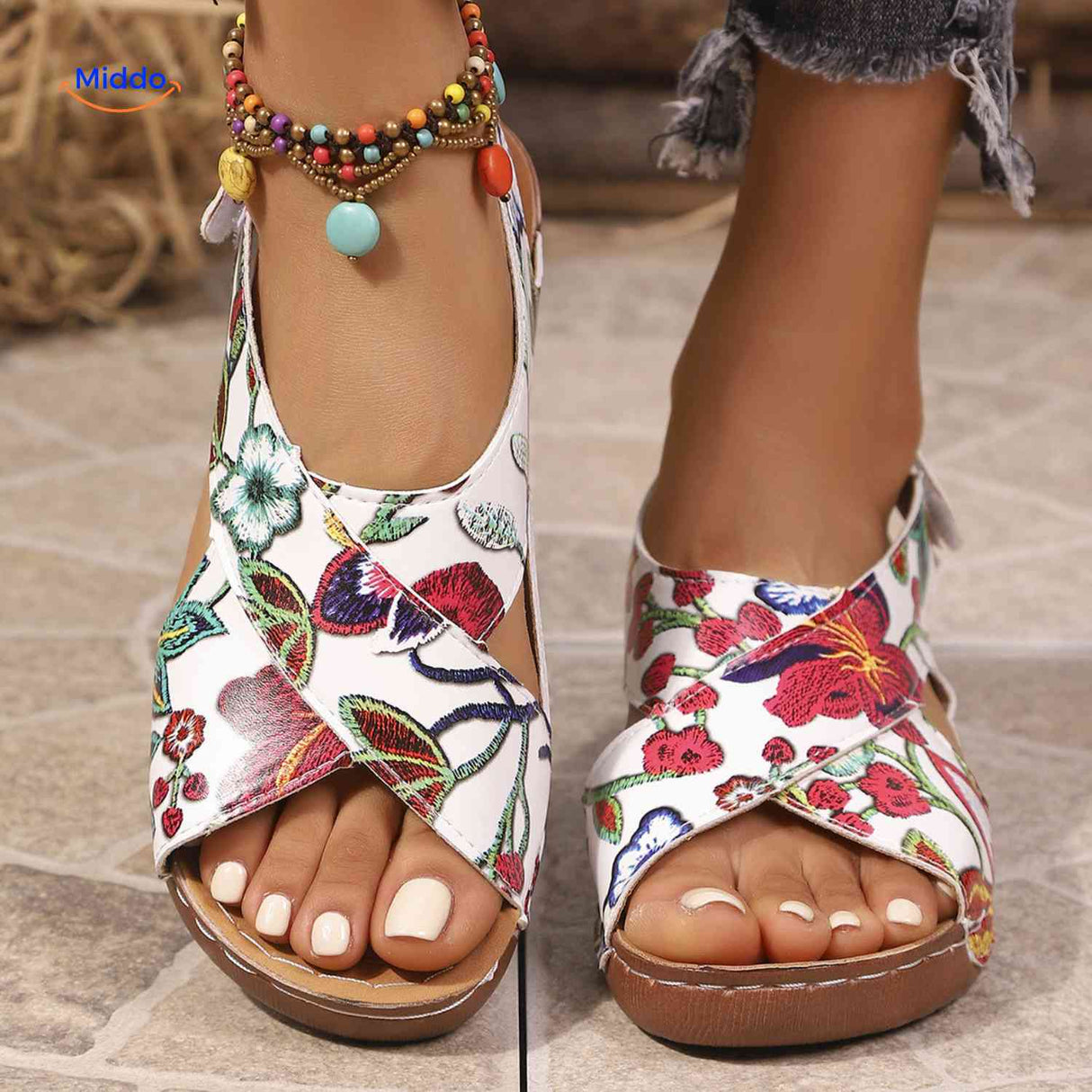 Soleva sandales à motif floral avec semelle confort