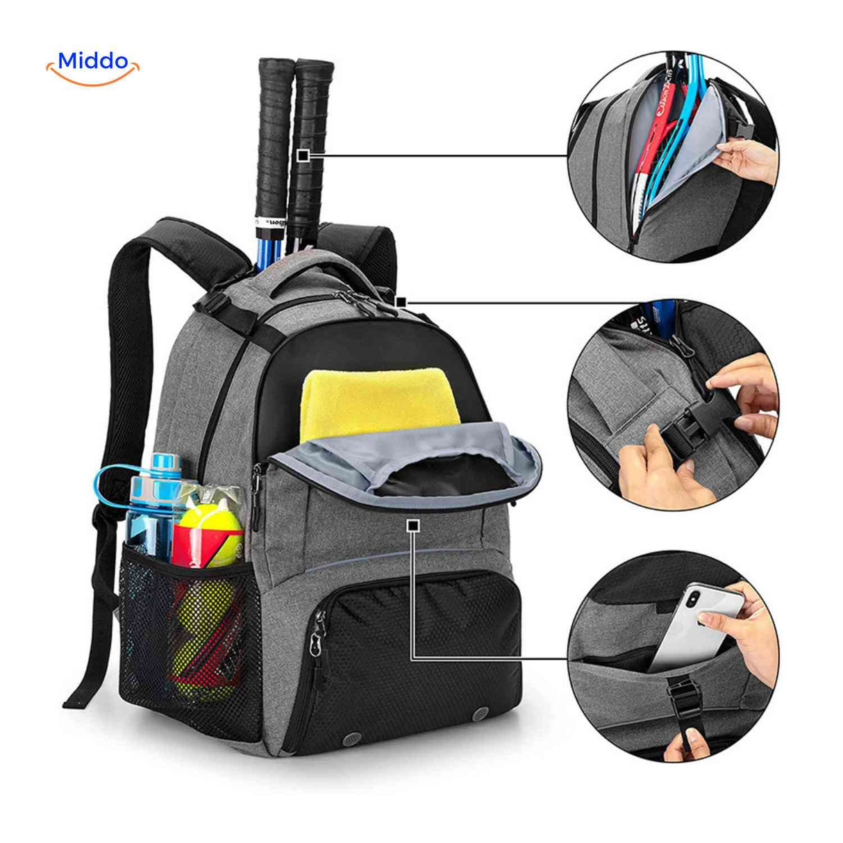 Sportivo sac à dos tennis avec rangement pour raquette