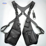 Steampunk Tote grijze lederen tas met hangen vakken www.middo.nl