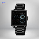 TimeMyst Vierkante Horloge zwart stalen band woordklok www.middo.nl