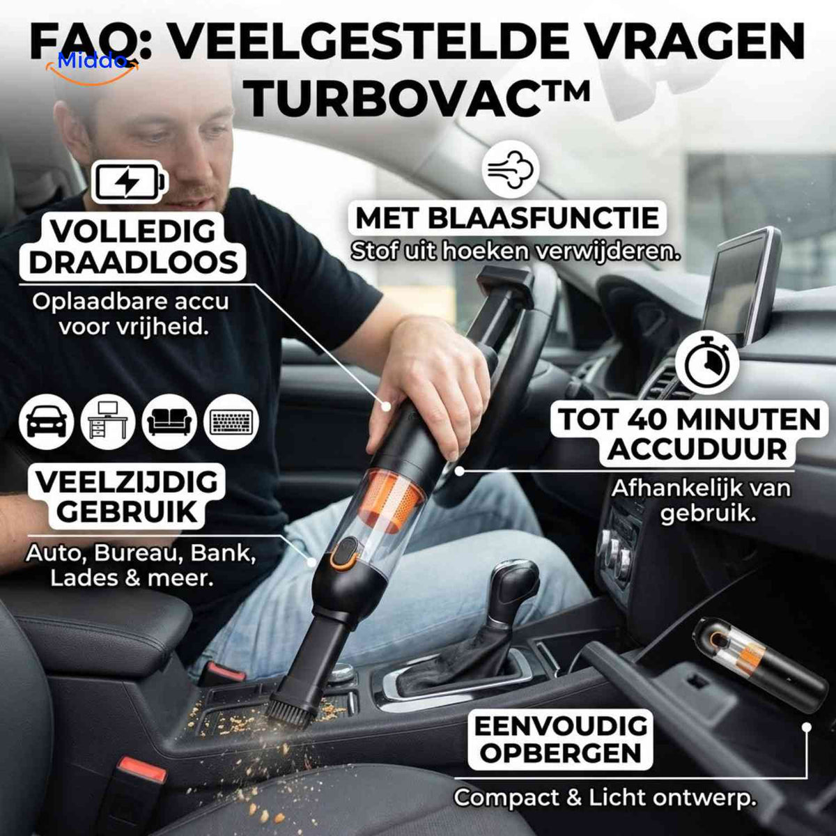 Aspirateur voiture Turbovac sans fil avec fonction soufflerie, vue 07