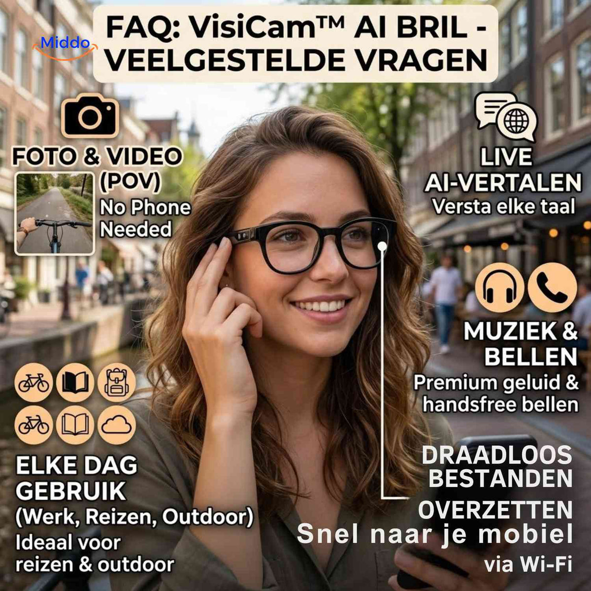 Lunettes IA VisiCam avec caméra 8 MP et traduction en direct, vue 09