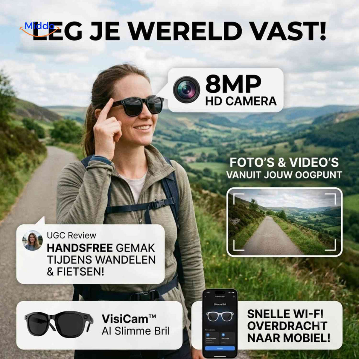 Lunettes IA VisiCam avec caméra 8 MP et traduction en direct, vue 05
