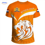 Oranje supporter T-shirt met abstracte leeuw, vier Nederland op het EK 2024.