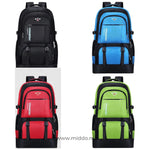 Vier kleuren van VoyagePro Adventure Backpack: groen, blauw, rood, zwart.