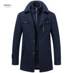 WoolGuard Dubbele Kraag Donkerblauwe Winterjas