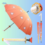 ZenBrella animeparaplu groene en zwarte checkerboard paraplu met zwart rood zwaardhandvat middo.nl