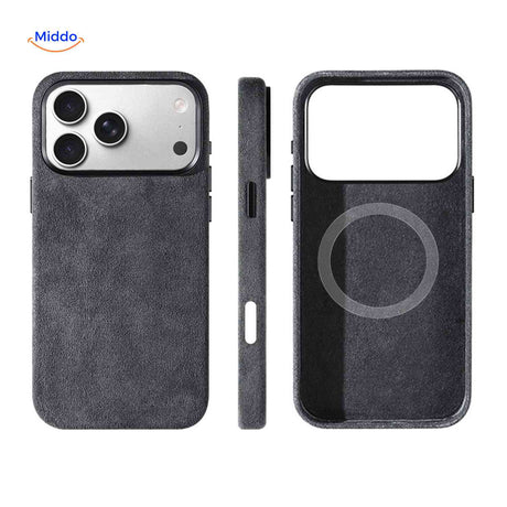 Coque iPhone AlcantaPro compatible MagSafe, noir, vue 1