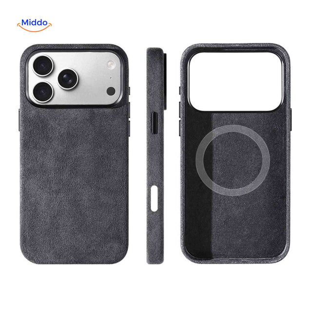 Coque iPhone AlcantaPro compatible MagSafe, noir, vue 1