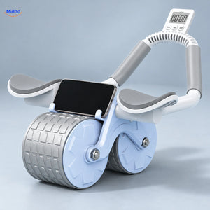 AbWheel Pro bleu avec minuteur numérique blanc sur l’arceau
