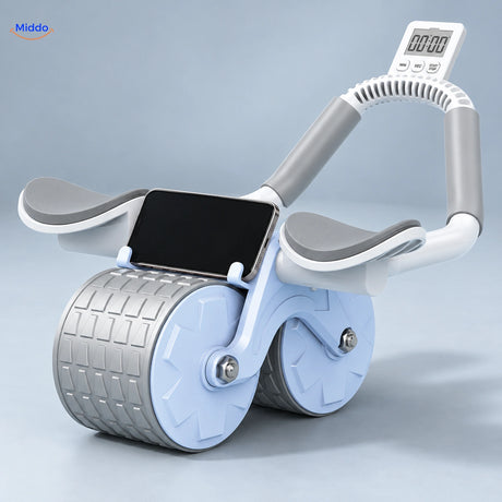 AbWheel Pro bleu avec minuteur numérique blanc sur l’arceau