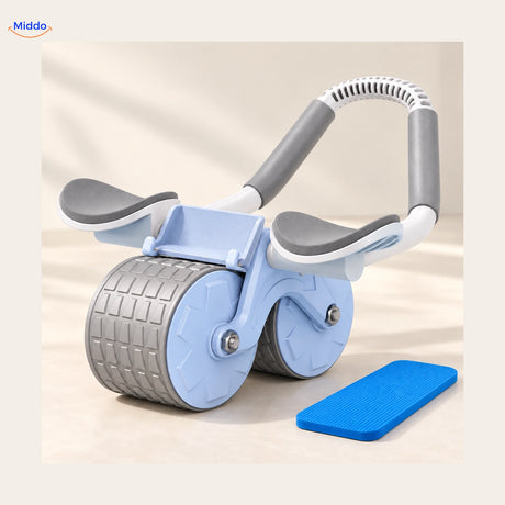 AbWheel Pro™ – Bleu Grisé – tapis pour genoux 34 × 15 cm