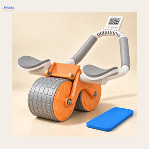 AbWheel Pro™ – Orange avec Minuteur – tapis pour genoux 34 × 15 cm