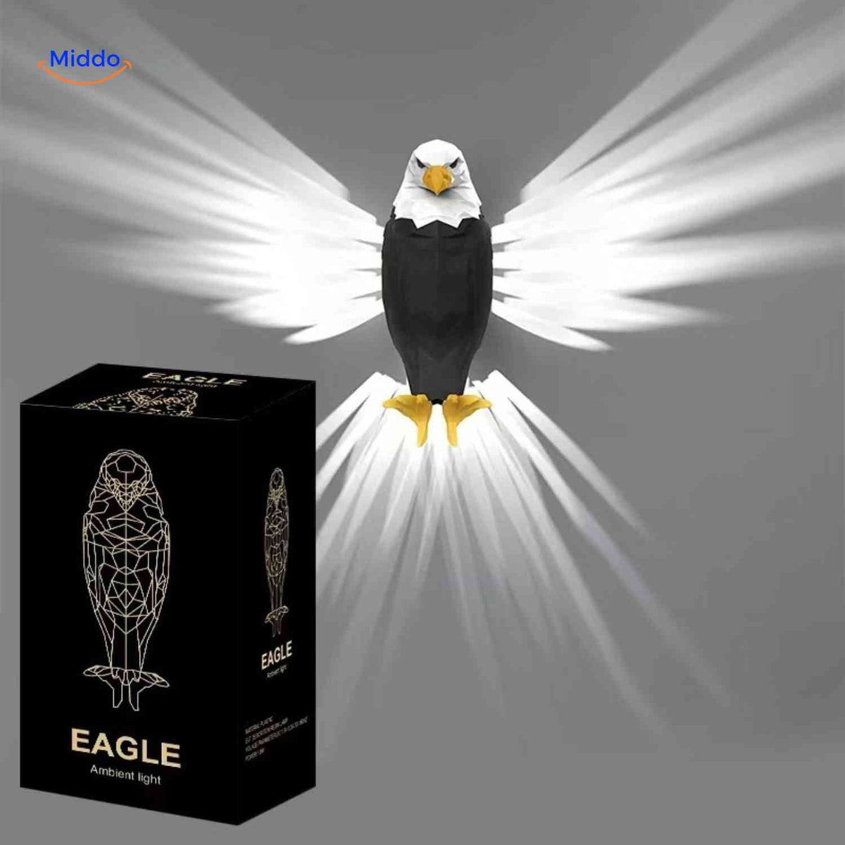 applique murale aigle led noir et blanc avec ailes lumineuses brillantes, decoration interieure originale