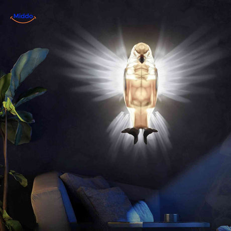 applique aigle sculpturale decorative pour salon, lumiere led chaleureuse et design imposant