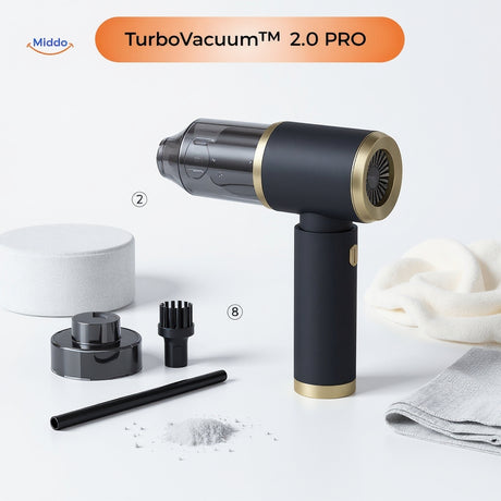 turbovacuum 2.0 pro pose sur un bureau bien range illustrant un espace de travail impeccable