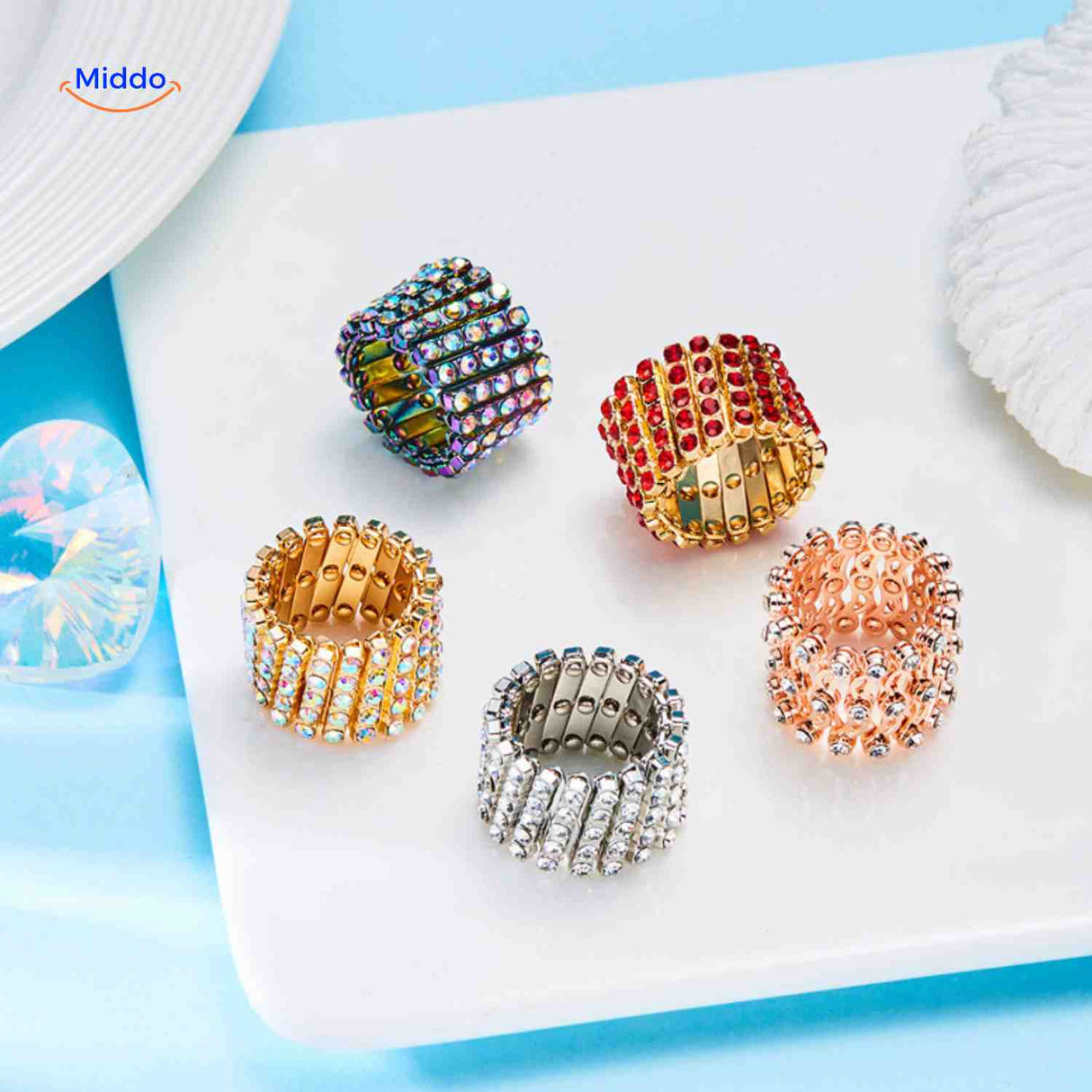 set complet de bagues larges à strass morphix, collection de bijoux réglables