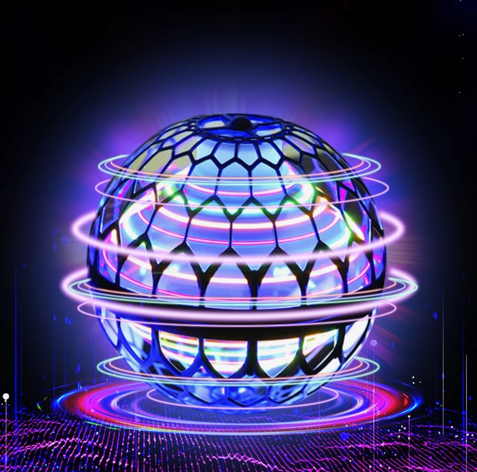 balle boomerang lumineuse Flynova en coloris bleu avec motifs lumineux multicolores